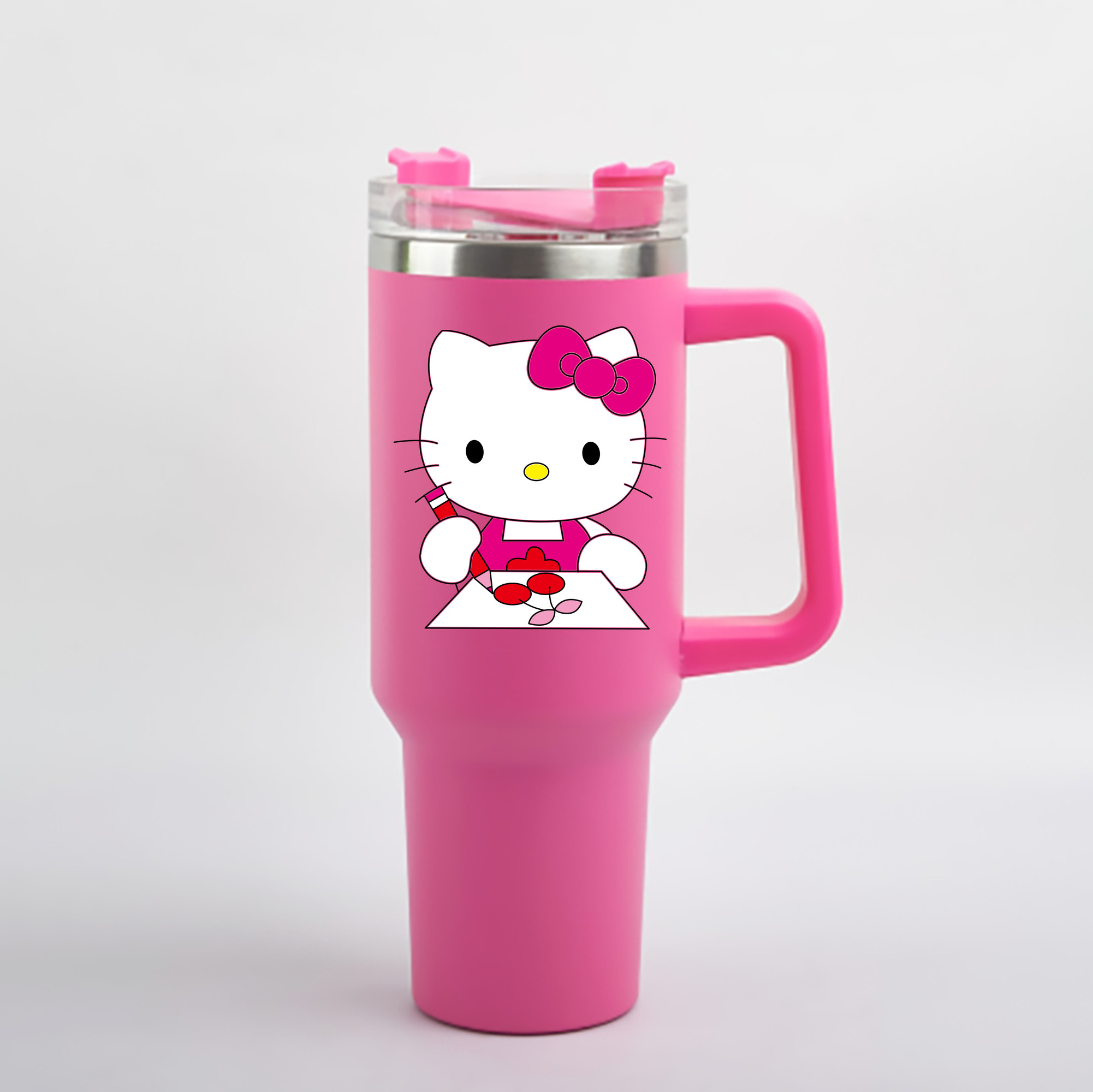 （画像用） Hello Kitty ハローキティ 1200mL車用タンブラー - クリスタルステッカー（プラスチックストロー付き）
